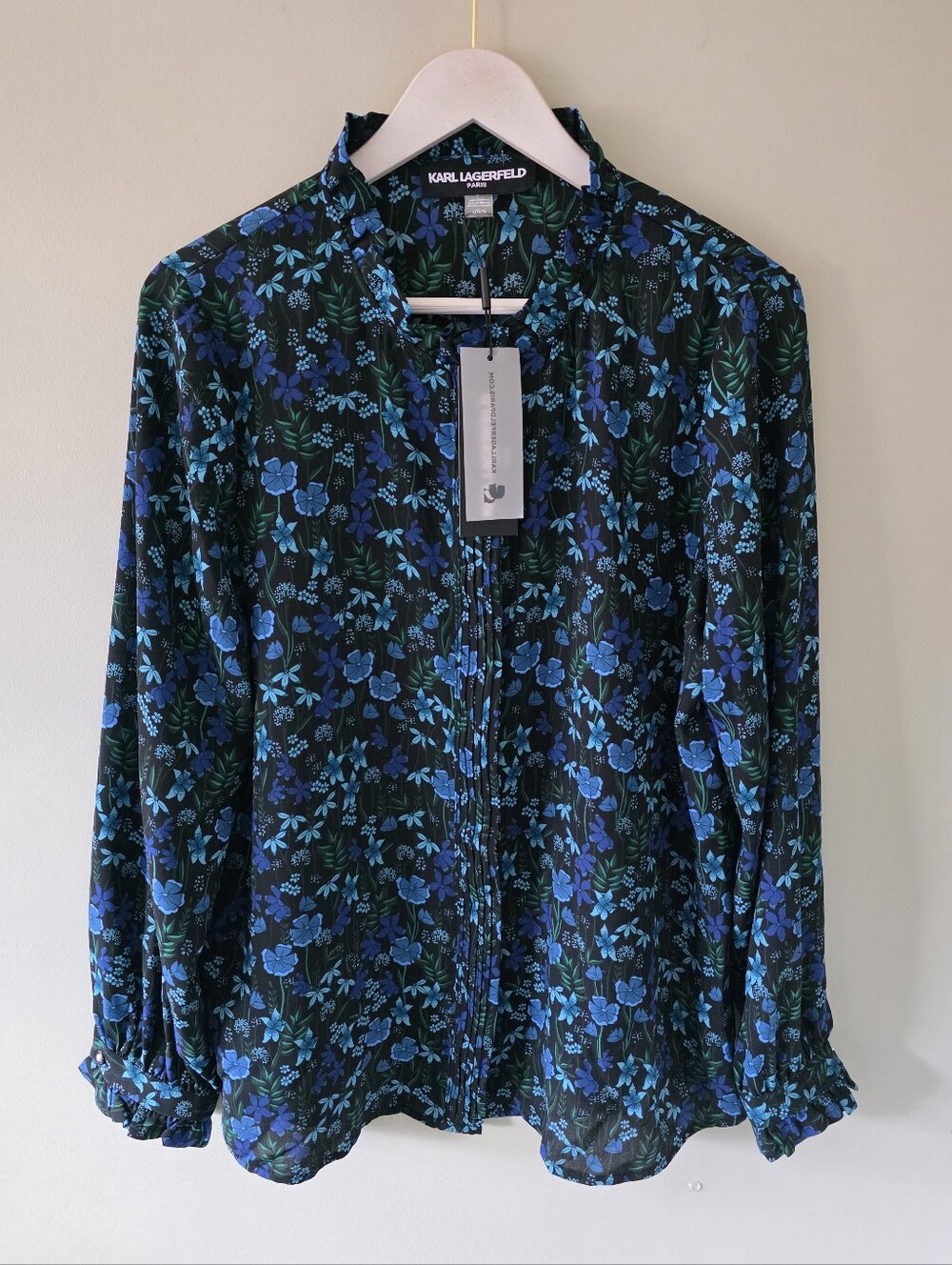 NWT Karl Lagerfeld L Whimsigoth Dark Romantic Garden Floral Longsleeve Blouse
